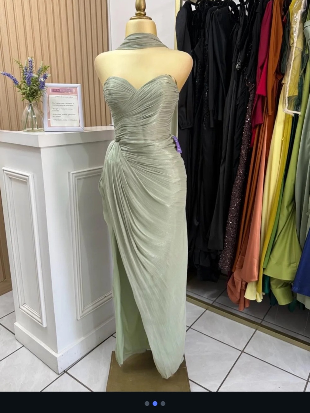 NWT - Strapless Ruched Sage Green Evening Gown